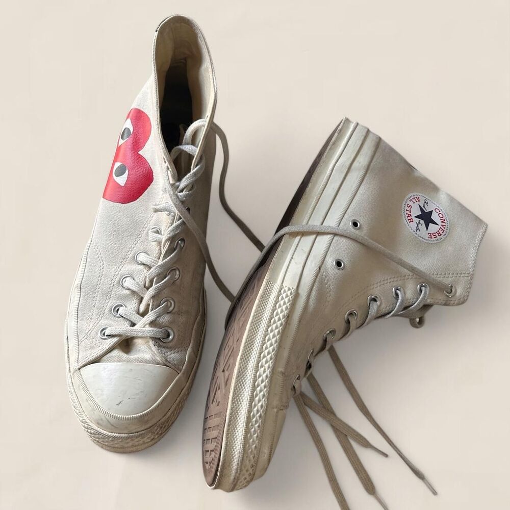 Comme des Garçons PLAY Converse Chuck 70 High Parchment Heart Sneakers 12